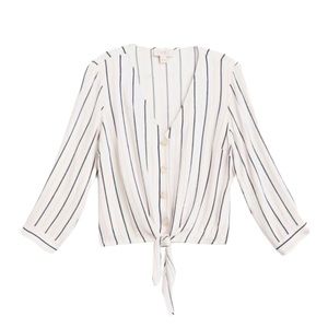 Vixbe Delylah Tie Front Top White with Black and Pink Stripes Small
